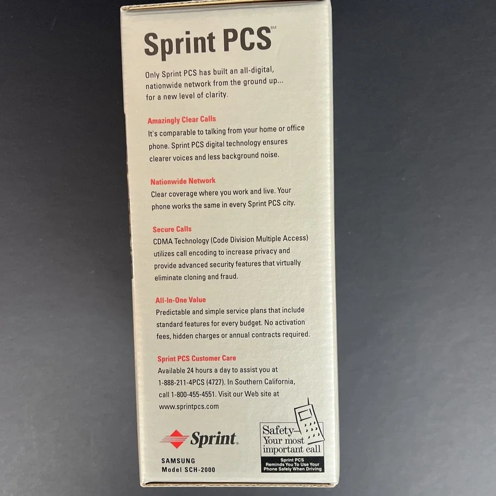 VTG Sprint PCS Samsung SCH-2000 Cell Phone w/ Box Charger Manuals Powers On